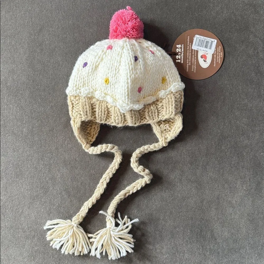Daisy Baby Toddler Crocheted Cupcake Hat Beanie with Ear Flaps 12-24 Months NWT